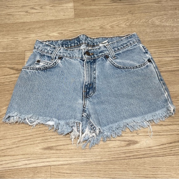 Vintage Orange Tab Levi’s Distressed Cut Off Midrise Denim Shorts Waist 28” - Picture 3 of 14